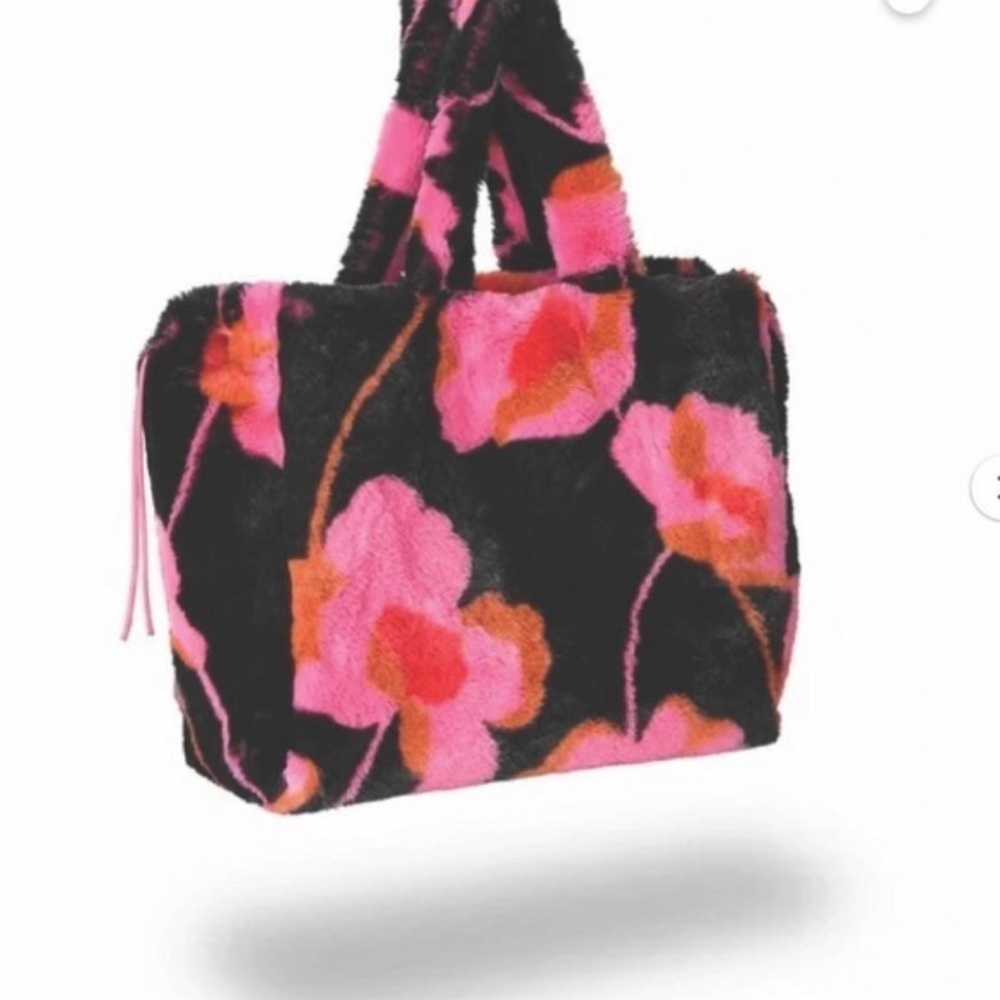 CAbi 4273 Rococo Tote Bag Poppy Bloom Black Pink Floral Faux Fur Maximalist